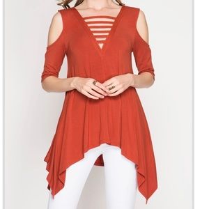 Cold shoulder rust top